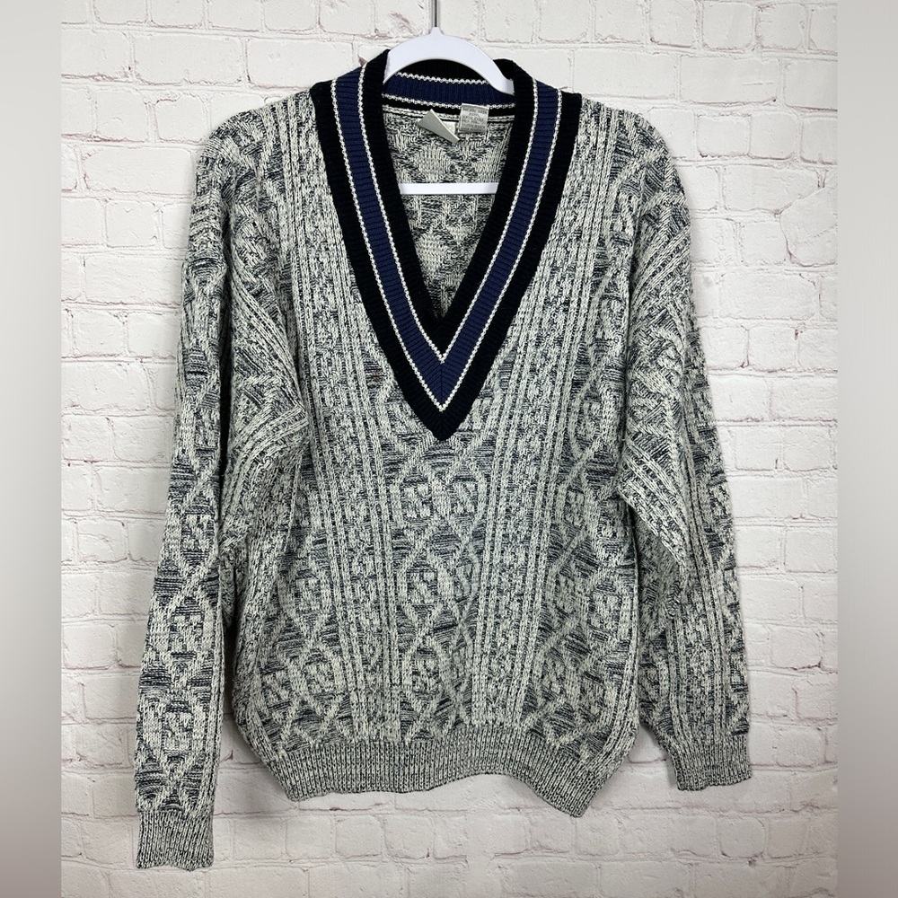 Vintage Ash Creek Trading Sweater Mens XL V-neck Multicolor Grandpa Knit Style‎